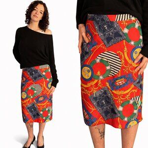 Vintage 70s nautical print pencil skirt.  Anchor, rope, baroque-8
